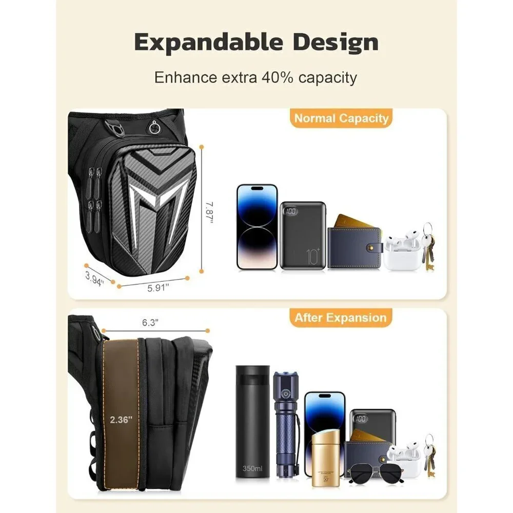 💫 Men Black Expandable Storage Hip Bag Strap Water-Resistant Motorcycle Hiking
